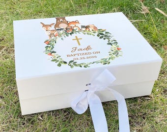 Custom Baptism Gift Memory Box, Jungle Christening Keepsake Box for Baby Boy Girls