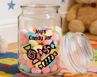 Personalized Candy Jar,Custom Name Glass Container,Candy Lover Gift