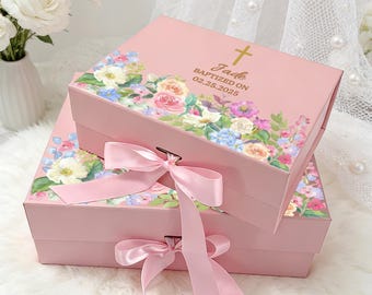 Personalized Baptism Prayer Box for Girls, Floral God Child Gift Boxes, Grandchild Keepsake Box