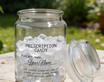 Tarro de caramelos personalizado con receta, recipiente de vidrio con nombre personalizado, regalo divertido