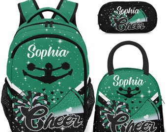 Personalized Cheerleader Backpack Set,Green Cheer Squad Gifts,School Bag for Cheerleader