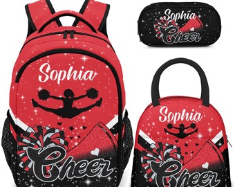 Set di zaini personalizzati per cheerleader, regali per la squadra di cheerleader rossa, borsa scolastica per cheerleader