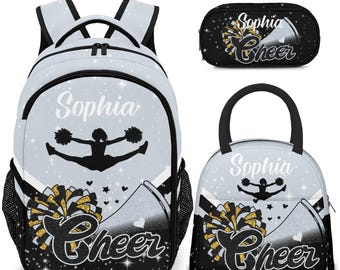 Personalized Cheerleader Backpack Set,Grey Cheer Squad Gifts,School Bag for Cheerleader