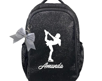 Mochila de patinaje sobre hielo personalizada: regalo de patinador artístico con nombre bordado, bolsa de competición con purpurina.