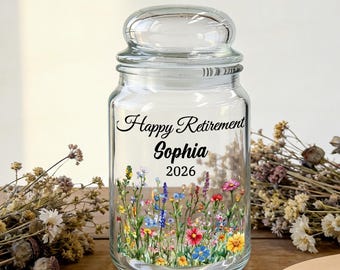 Gepersonaliseerde pensioencadeau voor vrouwen, pensioen snoeppot, geschenk leraar pensioen, cadeau gepensioneerde leraar, cadeau gelukkig pensioen