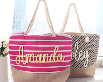 Bolso de lona personalizado para mujer, bolso extragrande con asa de cuerda personalizado para regalos de viaje y vacaciones para chicas