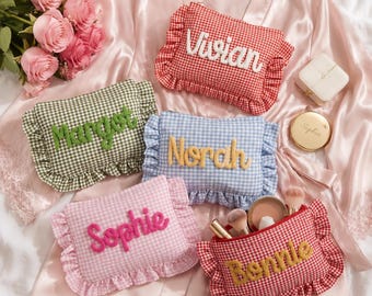 Neceser personalizado con volantes, neceser de viaje para niñas, bolsa de aseo, regalo para damas de honor.