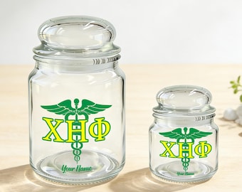 Personlig Chi Eta Phi godisburk, glasburk för godis, present till sorority från 1932, kakburk