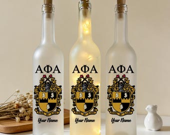 Alpha Phi Alpha-flasklampa, personlig present till bror, LED-meddelandeflaska, presenter till studentföreningen