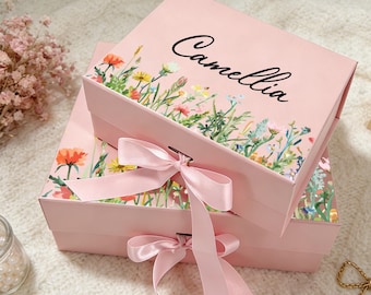 Personalized Empty Magnetic Gift Box With  Flower Design | Gift For Her,Bridesmaid Gifts |  Gift Box for Any Event