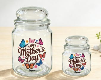 Tarro de dulces del Día de la Madre con nombre, regalo personalizado para mamá.