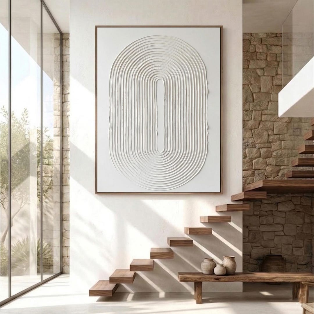 Large White Textured Wall Art Minimalist 3D Abstract Plaster Painting ...