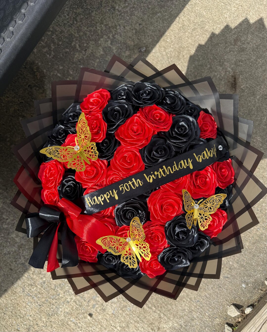 50 Eternal Roses Bouquet, Red and Black Roses, Butterflies - Etsy