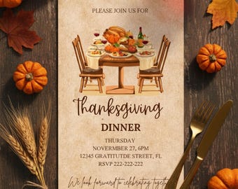 Fall Thanksgiving Turkey Invite – Editable Template