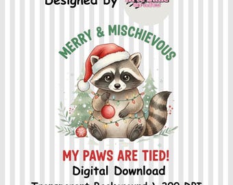 Merry And Mischievous Christmas Raccoon PNG & SVG, Holiday Clipart, Digital Download