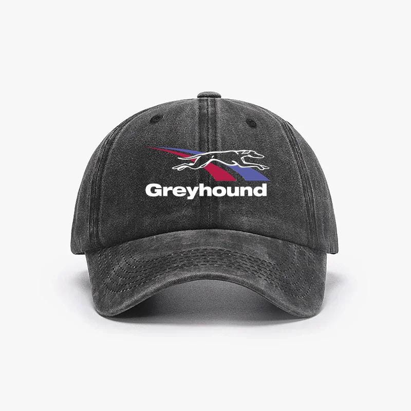 Discover Greyhound Bus Vintage Washed Denim Baseball Cap with Printed Logo Adjustable Unisex