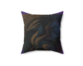 Purple GP Wrapped Dragon Mandala Faux Suede Square Pillow