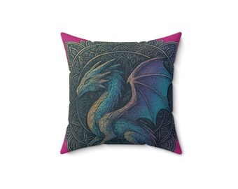 Pink LB Wrapped Dragon Mandala Faux Suede Square Pillow
