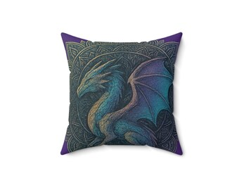 Purple LB Wrapped Dragon Mandala Faux Suede Square Pillow