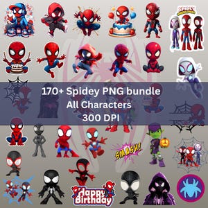 Paquete de imágenes prediseñadas PNG de Spidey y sus amigos, alfabeto de superhéroes (descarga digital)