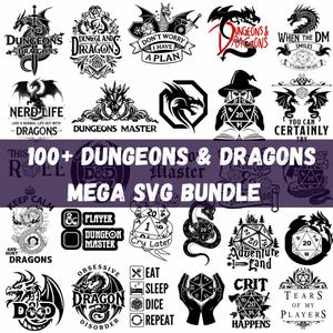 100+ Fantasy Dungeon and Dragon-Inspired PNG Bundle,  Role-Playing Game Symbols, D&D Class Symbols,  Dungeon Master Svg,  Digital Download