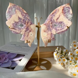 Alas de mariposa de cristal, mariposa de amatista rosa, escultura de alas de cristal, regalos de cristal rosa, adorno espiritual para el hogar, decoración de cristal curativo