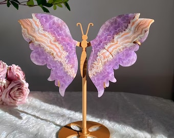 8.9" Mexican Agate Amethyst  Wings – Healing Crystal Decor, Spiritual Home Ornament, Chakra Energy Gift, Meditation & Mindfulness Crystal