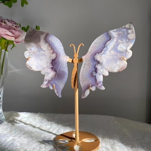 10"  Flower Agate  Crystal Wings – Healing Crystal Decor, Spiritual Home Ornament, Chakra Energy Gift, Meditation & Mindfulness Crystal