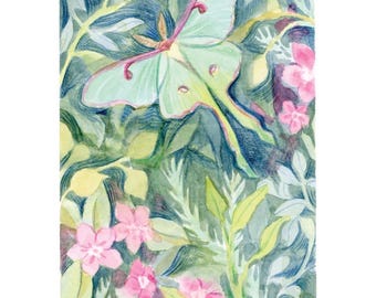 Luna Moth Watercolor Giclée Print: 8x10 Nature Art Painting