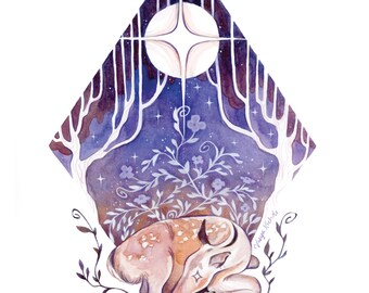 Sleeping Fawn Watercolor Giclée Print: 8x10 Nature Deer Art