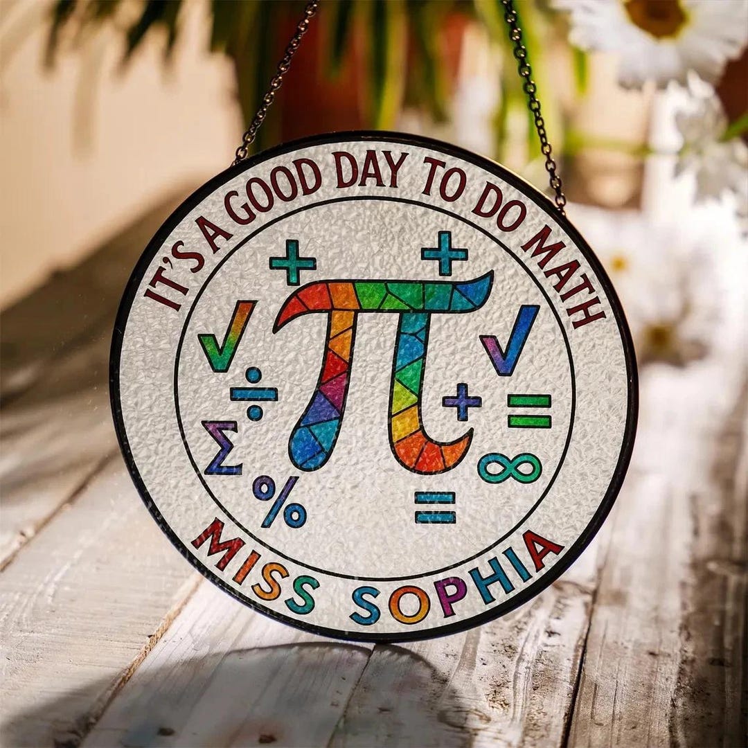 Math Besties Personalized Math Pi Symbol Rainbow Decoration Stained Glass Suncatcher ...
