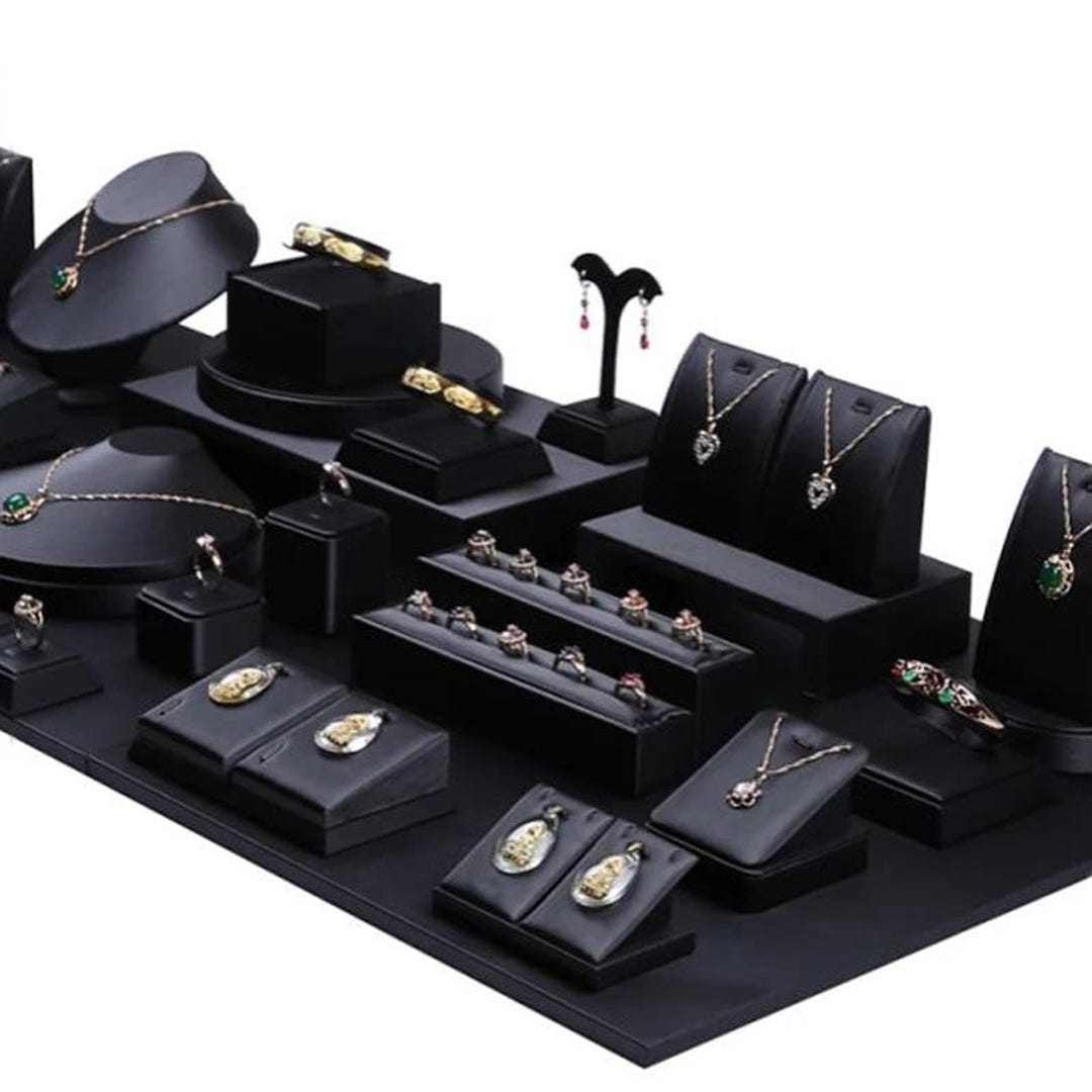 Ring Show Rack Black Faux Leather Ring Display Column Riser, Jewellery Holder, Retail ...