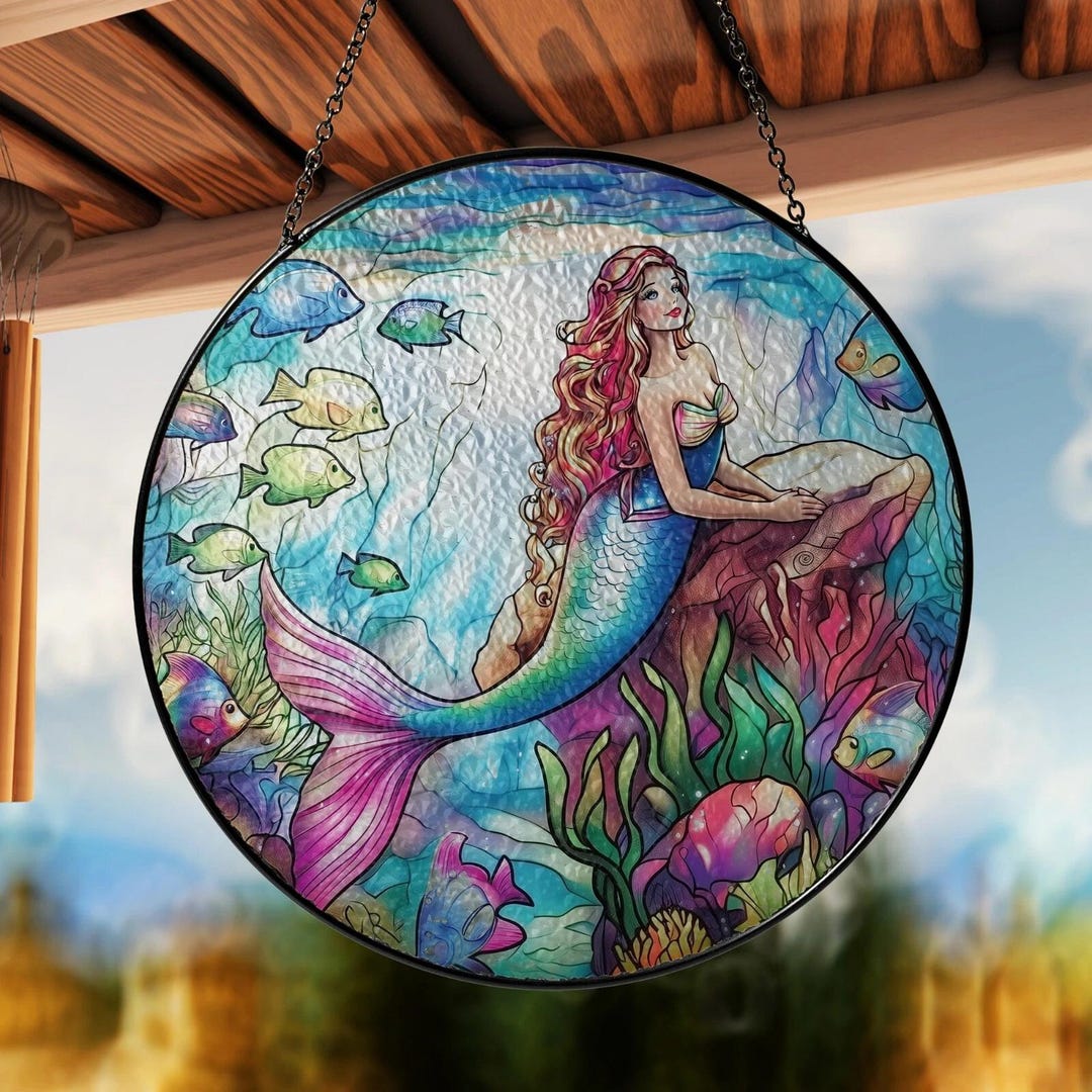 Magical Sea Mermaid Decoration Stained Glass Suncatcher, Home ...