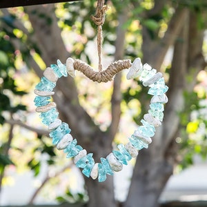 Glass & Stone Hanging Heart Wreath For Patio Porch or Garden