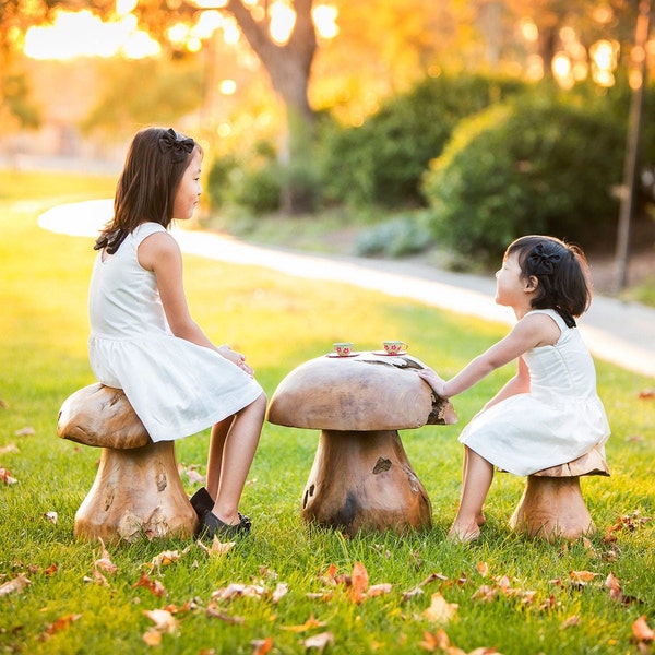 Reclaimed Teak Root Mushroom Stool Natural Wood Stool Chair Home & Garden Decor