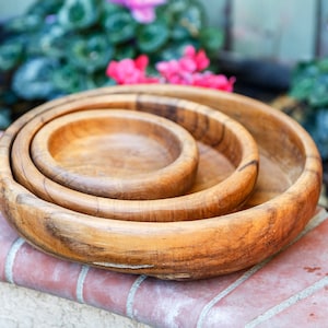 Teak Nesting Bowl Set, Table Top, Decorating Indoor Space, Center Piece on a