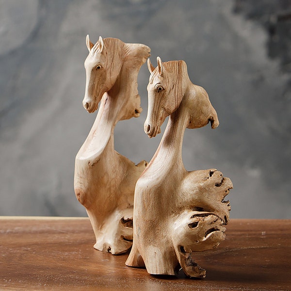 Hand Carved Parasite Wood Horse Head Figure