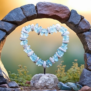 Beautiful Glass and Stone Heart/Spiral on the Rock Garden Stand