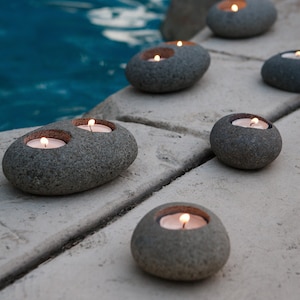 Natural Beach Pebble Tea Light Candle Holder Stone Candle Holder Single Double