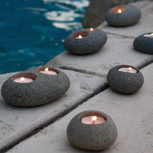 Natural Beach Pebble Tea Light Candle Holder