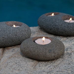 Natural Beach Pebble Tea Light Candle Holder Stone Candle Holder Single Double image 3