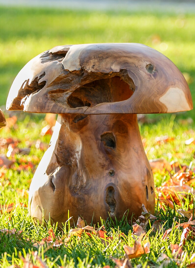 Reclaimed Teak Root Mushroom Stool Natural Wood Stool Chair Home & Garden Decor Large - 20"H