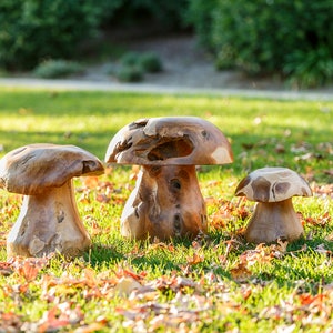 Reclaimed Teak Root Mushroom Stool Natural Wood Stool Chair Home & Garden Decor Set of 3 (10% OFF)