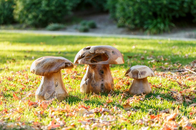 Reclaimed Teak Root Mushroom Stool Natural Wood Stool Chair Home & Garden Decor Set of 3 (10% OFF)