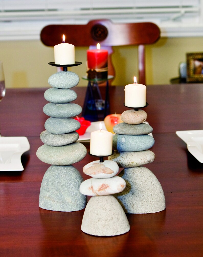 Rock Cairn Candle Holder Natural River Stone Sculpture Stacked Etsy
