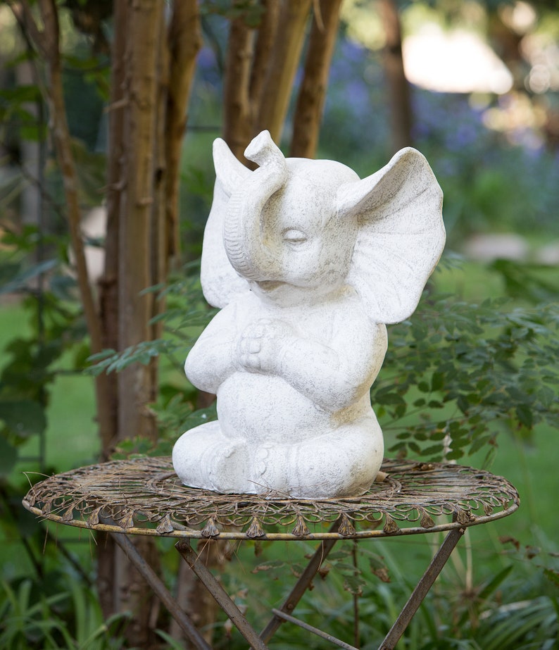 Meditating Lucky Elephant Statue Sculpture Garden Accent Fiber Etsy