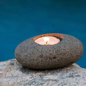 Natural Beach Pebble Tea Light Candle Holder Stone Candle Holder Single Double image 5