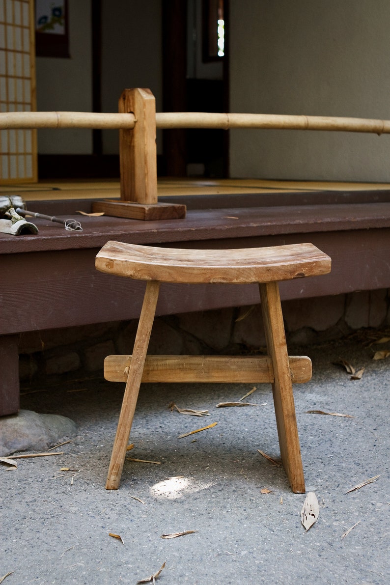 Teak Stool Japanese Zen Style Natural Wood Stool Chair Home Etsy