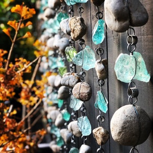 Rocky Stone & Recycled Glass Garland Rainchain Suncatcher Divider Hanging Decor