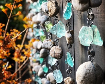 Rocky Stone & Recycled Glass Garland Rain Chain Suncatcher